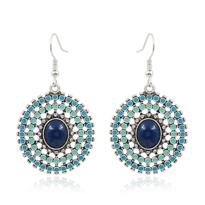 Wholesale Vintage Round Geometric Gemstone Earrings